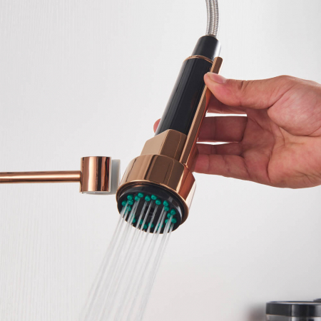 Baterie de bucatarie de lux cu dus detasabil, negru-rose [3]