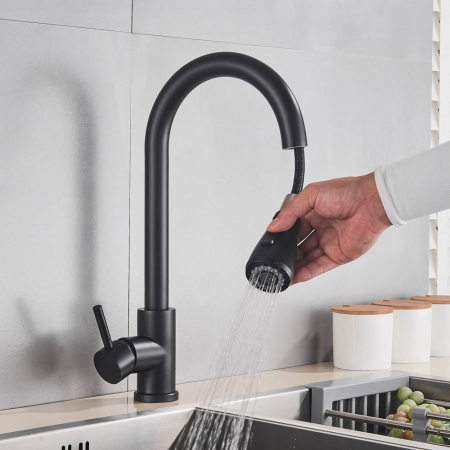 Baterie de bucatarie lux cu dus extractibil, negru mat [3]