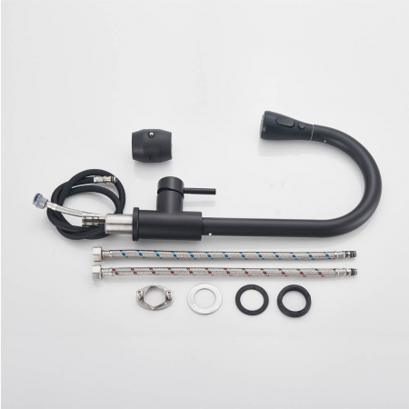 Baterie de bucatarie lux cu dus extractibil, negru mat [7]