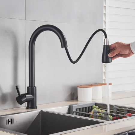 Baterii bucatarie - Baterie de bucatarie lux cu dus extractibil, negru mat