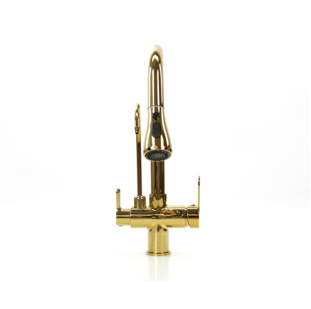 Baterie de lux bucatarie cu 3 cai, auriu lucios, cu 2 functii de curgere si dus extractibil [9]