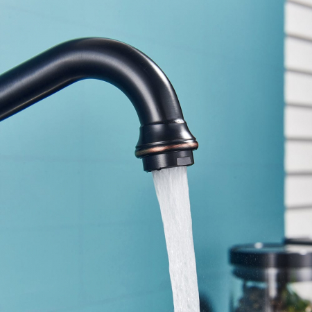 Baterie lux bucatarie retro, inalta, cu montare pe chiuveta sau blat, negru cu bronz pe margine [5]