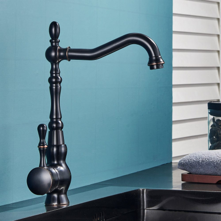 Baterie lux bucatarie retro, inalta, cu montare pe chiuveta sau blat, negru cu bronz pe margine [1]