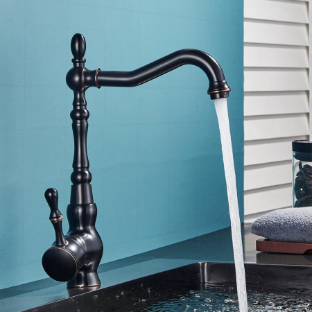 Baterii clasice - Baterie lux bucatarie retro, inalta, cu montare pe chiuveta sau blat, negru cu bronz pe margine