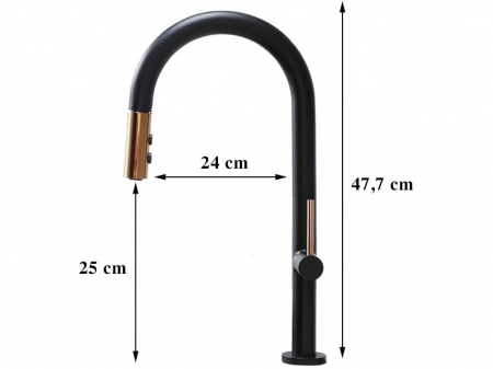 Baterie profesionala de bucatarie, cu dus extractibil, 2 functii de curgere, negru mat cu rose gold [6]