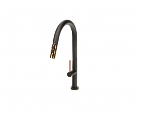 Baterie profesionala de bucatarie, cu dus extractibil, 2 functii de curgere, negru mat cu rose gold [10]