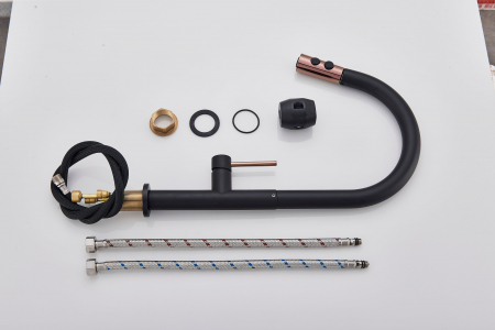 Baterie profesionala de bucatarie, cu dus extractibil, 2 functii de curgere, negru mat cu rose gold [5]