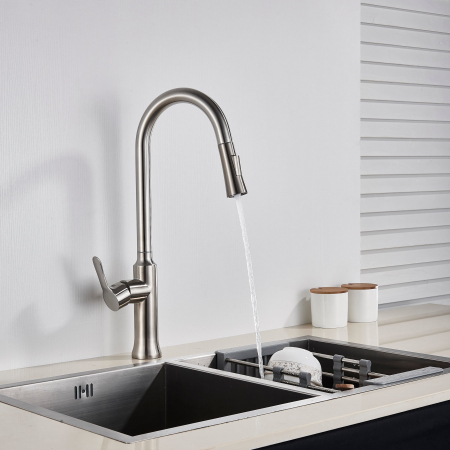 Baterie profesionala pentru bucatarie Herlich Chrome, cu 2 functii de curgere, dus extractibil, senzor tactil de pornire/oprire, argintiu nichelat [2]