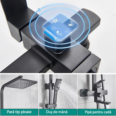 Coloana dus cu 3 functii de curgere para patrata + sifon culoare neagra [1]