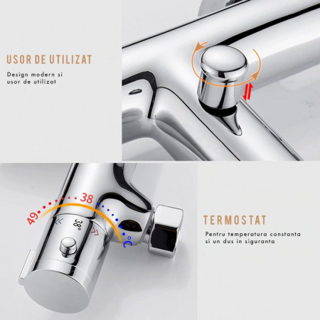 Coloana dus cu 3 functii de curgere si termostat para rotunda culoare argintiu cromat [2]