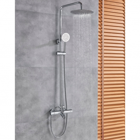 Sisteme de dus - Coloana dus cu 3 functii de curgere si termostat para rotunda culoare argintiu cromat