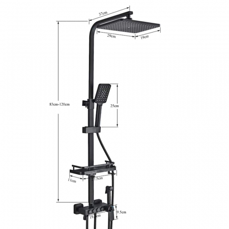 Coloana dus cu 6 functii de curgere para patrata, termostat si afisaj temperatura, culoare negru mat [8]