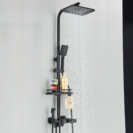 Coloana dus cu 6 functii de curgere para patrata, termostat si afisaj temperatura, culoare negru mat [1]