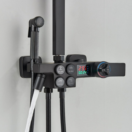 Coloana dus cu 6 functii de curgere para patrata, termostat si afisaj temperatura, culoare negru mat [2]