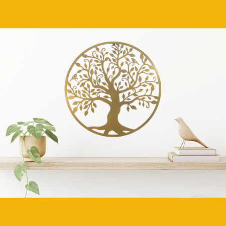 Decor perete Copacul vietii 75 x 75 cm. auriu