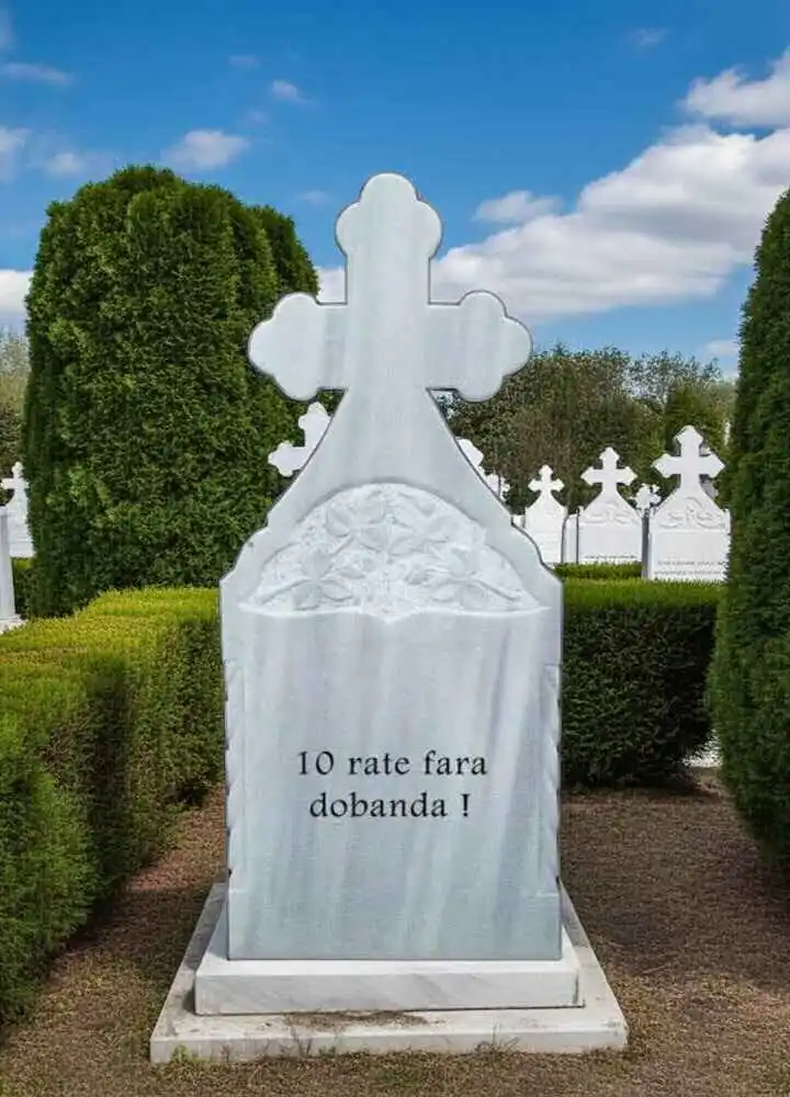 Monumente marmura - Cruce marmură alb-gri model 013 – personalizabilă, rată fără dobândă