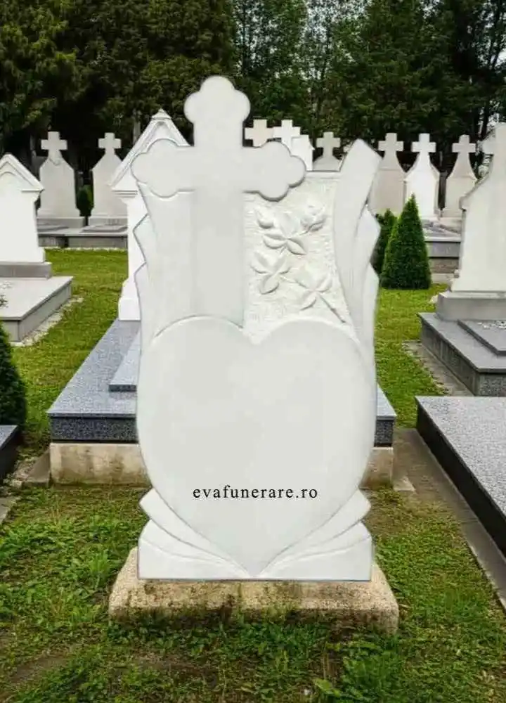 Monumente marmura - Cruce marmură alb-gri model 106 – personalizabilă, rată fără dobândă