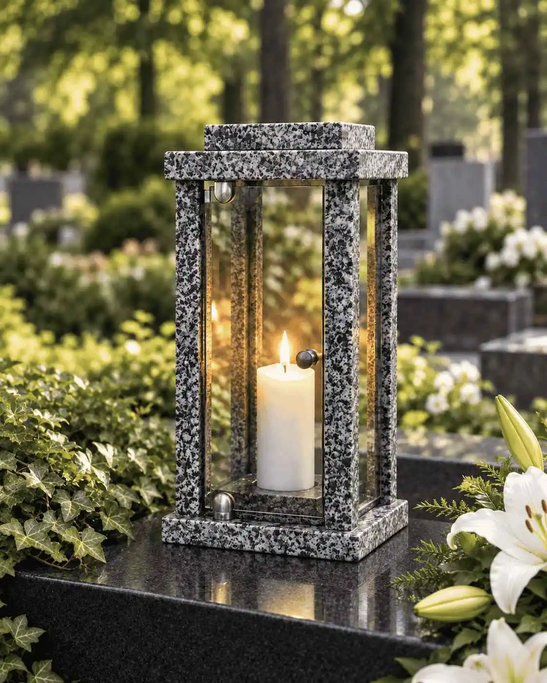 MONUMENTE FUNERARE - Felinar granit XL gri inchis