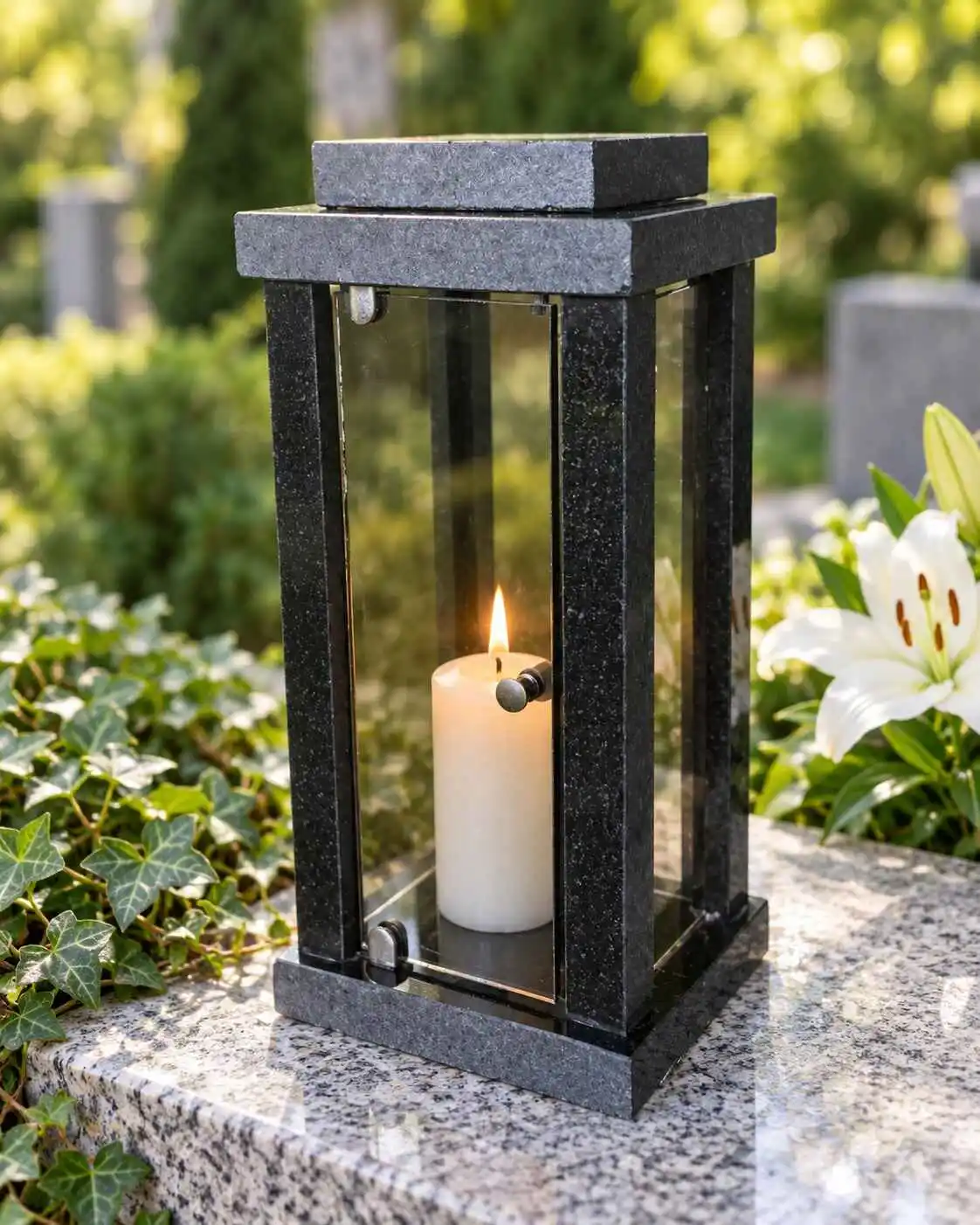 Felinare funerare - Felinar granit XL negru