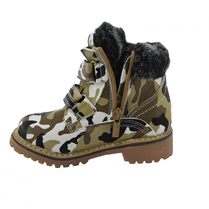 Bocanci copii imblaniti Army, piele ecologica, Multicolor [4]