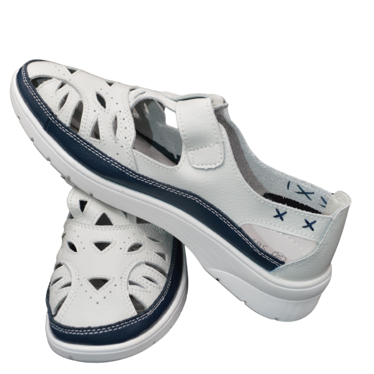 Pantofi dama perforati MMM 6839 alb/albastru cu bareta [5]