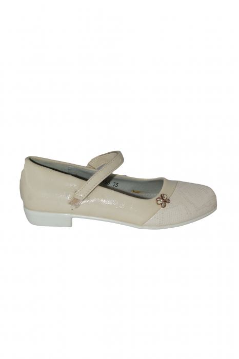 Pantofi fete cu bareta, Piele ecologica, Crem, 35 EU [1]