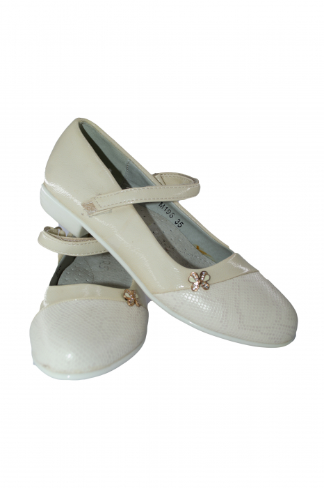 Pantofi fete cu bareta, Piele ecologica, Crem, 35 EU [3]