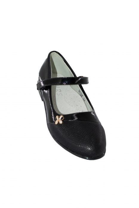 Pantofi fete cu bareta, Piele ecologica, Negru [2]