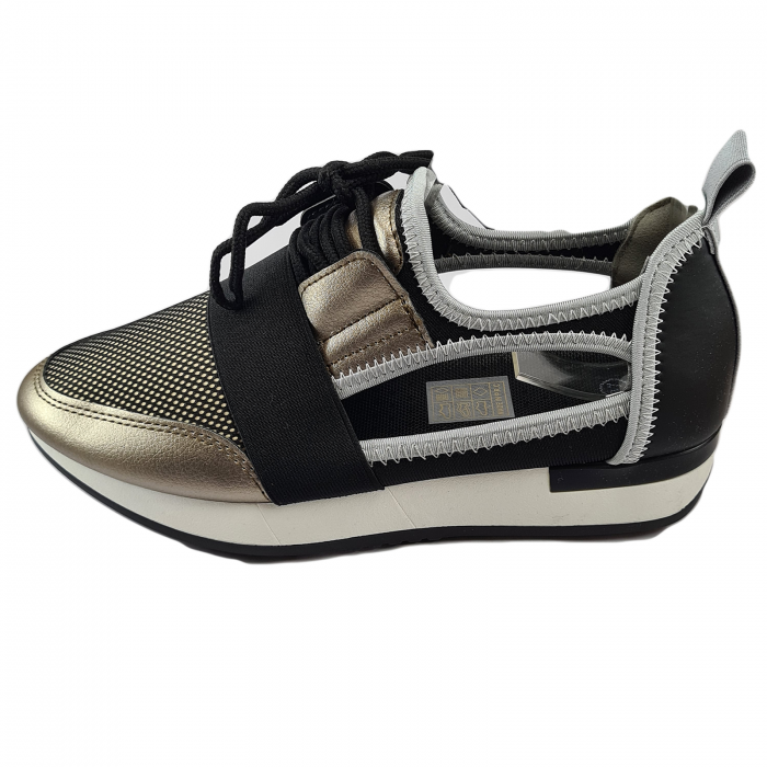 Pantofi sport damă, piele ecologică, Decupați, Negru & Auriu [1]