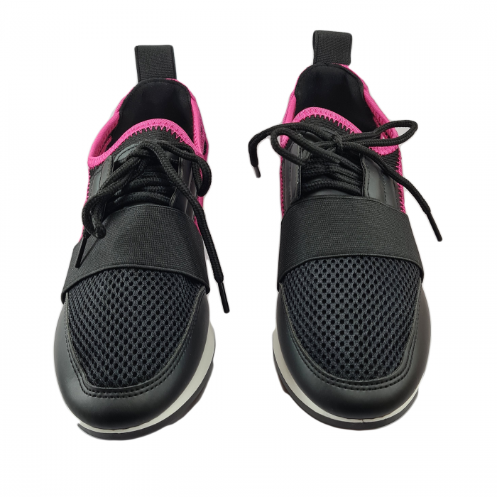 Pantofi sport damă, piele ecologică, Decupați, Negru & Roz [4]