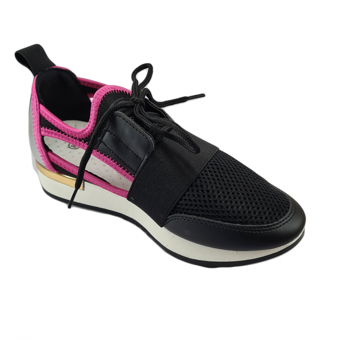 Pantofi sport damă, piele ecologică, Decupați, Negru & Roz [3]