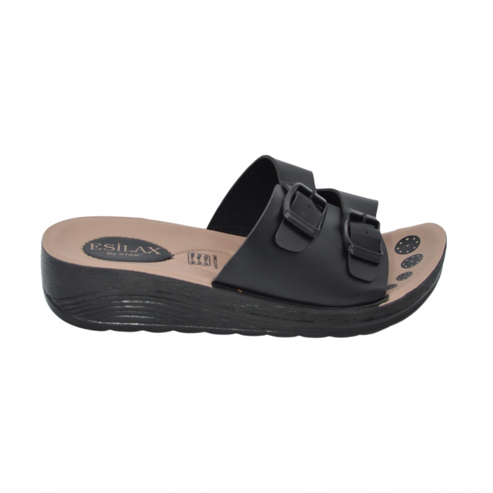 Papuci dama, Esilax, 2 catarame, Negru [1]