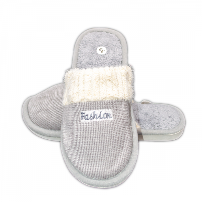 Papuci damă Fashion Gri cu alb [2]