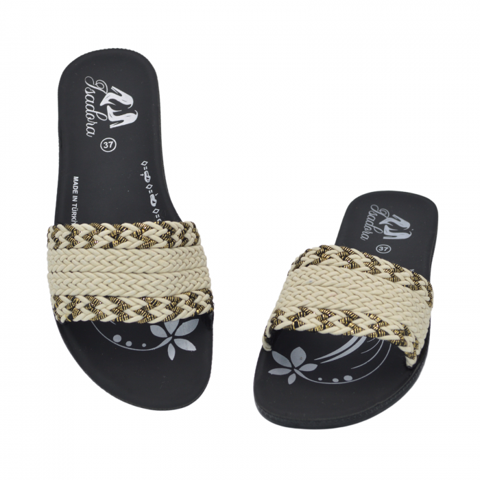 Papuci damă Isadora, material textil bej, talpă joasă [3]