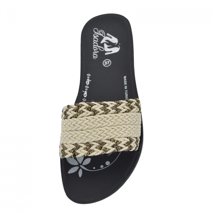 Papuci damă Isadora, material textil bej, talpă joasă [4]