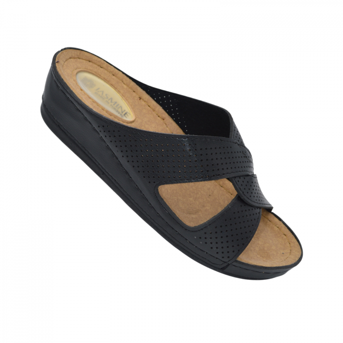 Papuci dama, Jasmine,  Material Perforat, Negru, Talpa Medie [3]