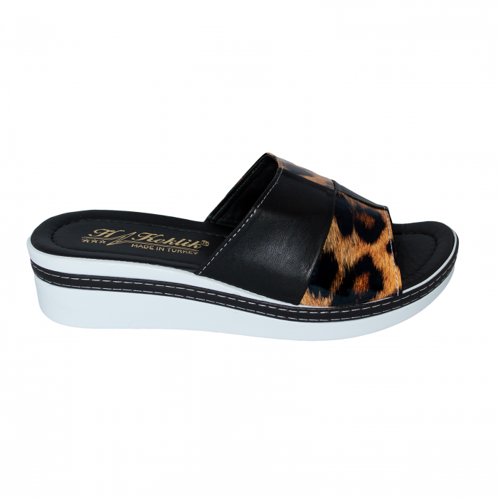 Papuci damă, Piele ecologică, Negru cu imprimeu leopard Sah, ta1587 [1]