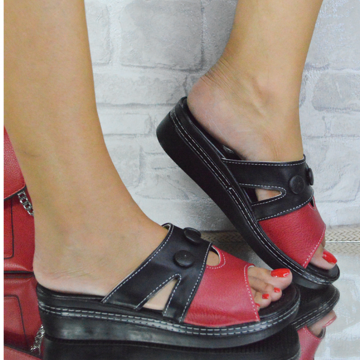 Papuci damă, Piele ecologică, Negru și Roșu c620-4671 [4]
