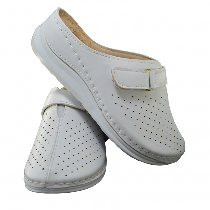 Saboți medicali damă, piele ecologică, MARYSHOES, Alb [4]