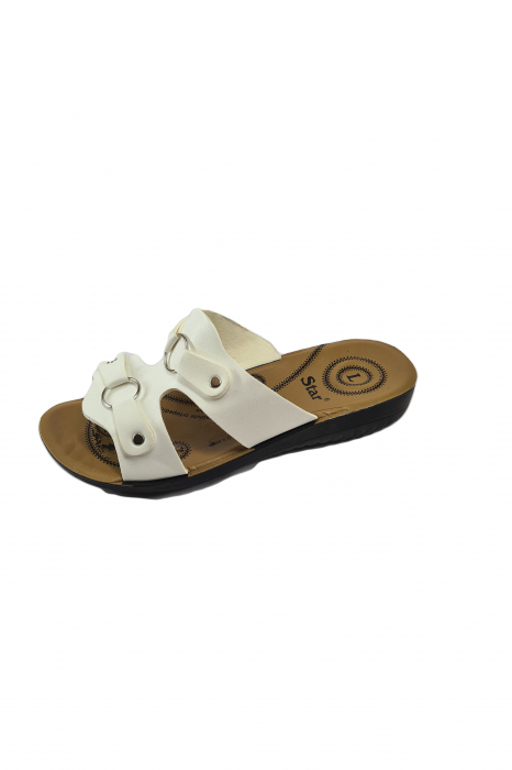 Papuci damă, Piele ecologică, inserție metal, Alb [1]