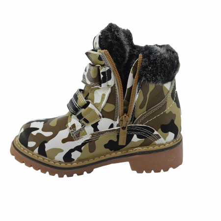 Bocanci copii imblaniti Army, piele ecologica, Multicolor [3]