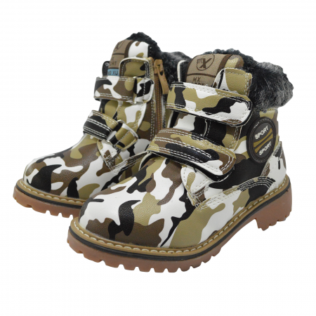 Bocanci copii imblaniti Army, piele ecologica, Multicolor [2]