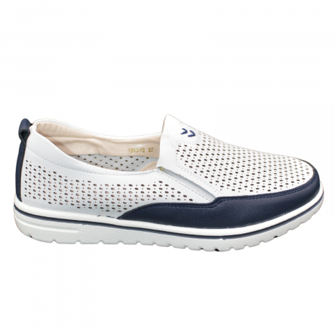 Pantofi eleganți damă - Pantofi dama MMM alb/albastru perforati 126010