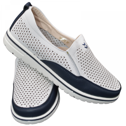Pantofi dama MMM alb/albastru perforati 126010 [2]
