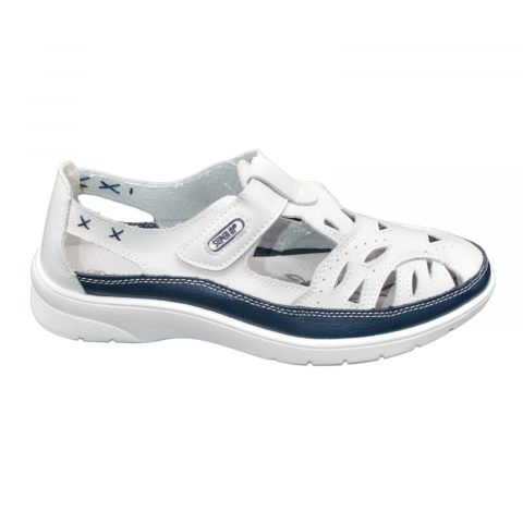 Pantofi eleganți damă - Pantofi dama perforati MMM 6839 alb/albastru cu bareta