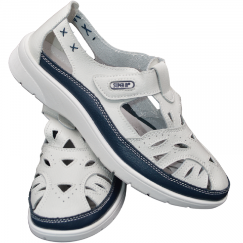 Pantofi dama perforati MMM 6839 alb/albastru cu bareta [3]