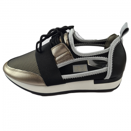 Încălțăminte sport damă - Pantofi sport damă, piele ecologică, Decupați, Negru & Auriu