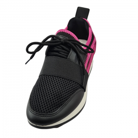 Pantofi sport damă, piele ecologică, Decupați, Negru & Roz [1]