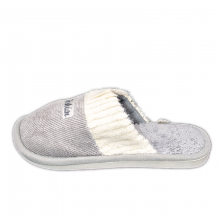 Papuci de casă damă - Papuci damă Fashion Gri cu alb