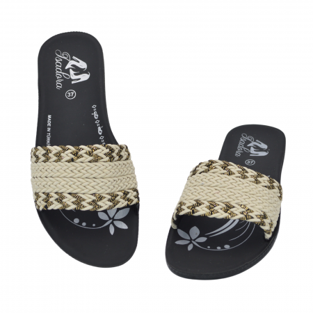 Papuci damă Isadora, material textil bej, talpă joasă [2]
